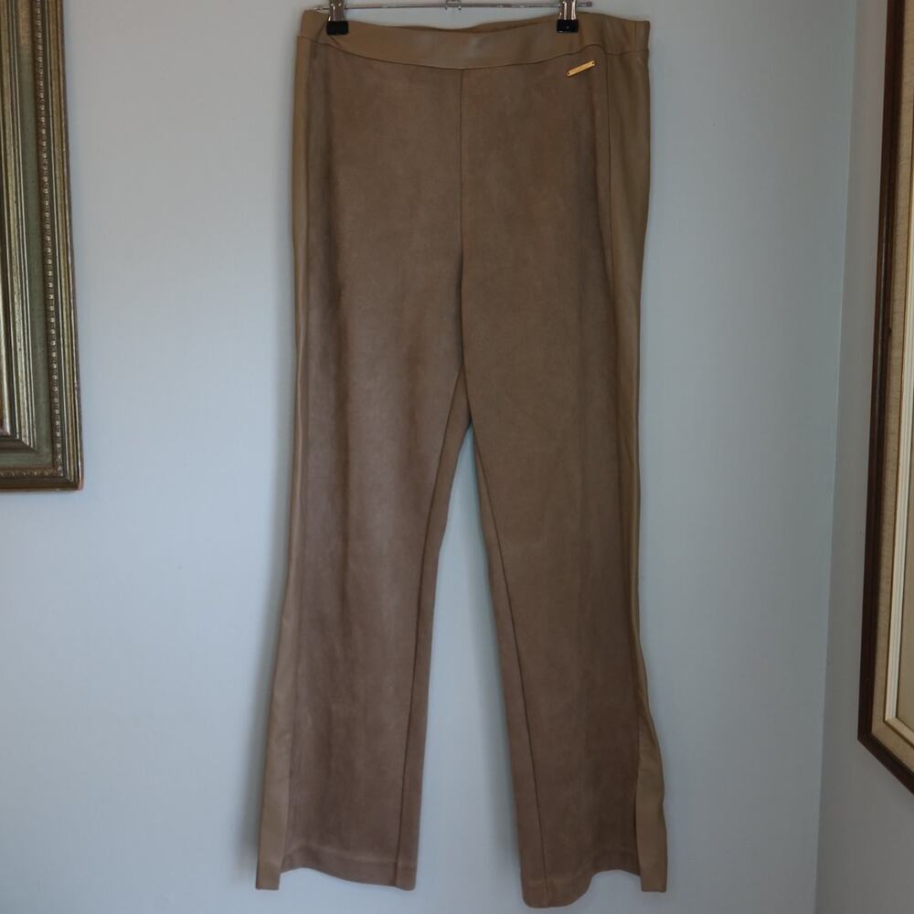 Marc New York Andrew Pants Womens M Tan Trim Split Hem Brown Straight Leg Slit